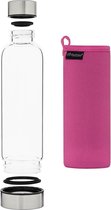 Bo-Bottle 500S incl. roze jacket - 500 ml - Glazen drinkfles - Zeer sterk borosilicaatglas - Geschikt voor koude & warme dranken - Duurzaam cadeau