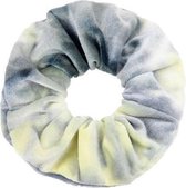 Marble/Tie-dye velvet scrunchie/haarwokkel, pastel grijs & geel