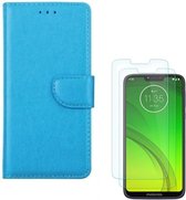hoesje Geschikt voor: Motorola Moto G7 Play Portemonnee Turquoise met 2 stuks Glas Screen protector