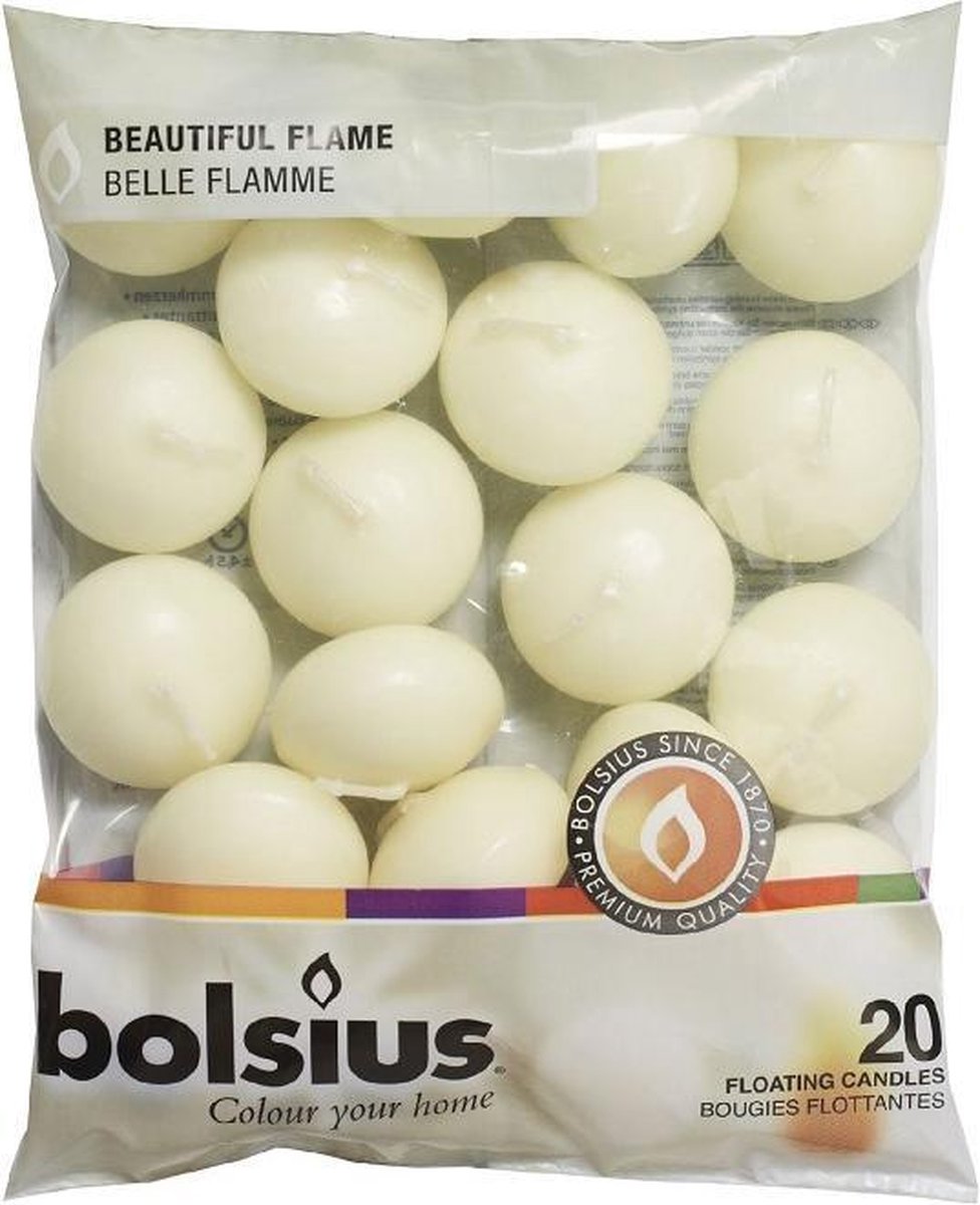 bolsius Bougies flottantes, cire de paraffine, couleurs ivoire, 20