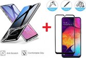 2-In-1 Screenprotector Bescherming Protector Set Geschikt Voor Samsung Galaxy A40 - Full Cover 3D Edge Tempered Glass Screen Protector Met Siliconen Back Cover Case - Transparant