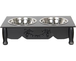 Clayre & Eef Voerbak hond 2x500 ml Zwart Hout