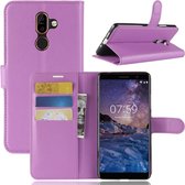 Voor Nokia 7 Plus PU + TPU Litchi Texture Horizontaal Flip Leren Case met Portemonnee & Houder & Kaartsleuven (Paars)