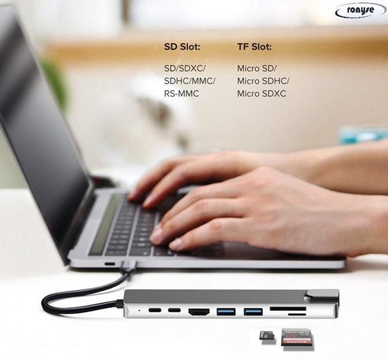 8 in 1 USB C-HUB Multipoort Adapter - Compatible met Apple Mackbook Pro, Ipad pro - Nintendo Switch - AANBIEDING Prijs - Ronyse