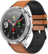 Belesy® Modern - Smartwatch - Horloge - 1.28 inch - Kleurenscherm - Full Touch - Zilver - Bruin - Leer