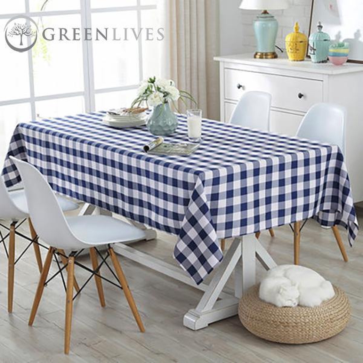 GreenLives - Luxe Tafelkleed Ruitje - 180 x 120 cm - Donker Blauw - 100% Polyester - Boerenbont tafelkleed - Water afstotend - Voor binnen en buiten!