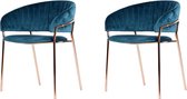 Blauw Fluwelen Lounge Chair-Rose Golden Poten-Set van 2