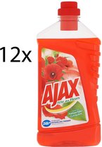 Ajax Allesreiniger Rode Bloemen Voordeelverpakking 12 stuks in doos, 1,25 L per fles