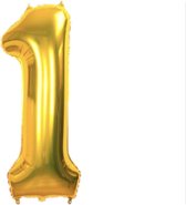 Folie ballon 1 Jaar met rietje | Ballon  Cijfer 1 - Goud 36 cm