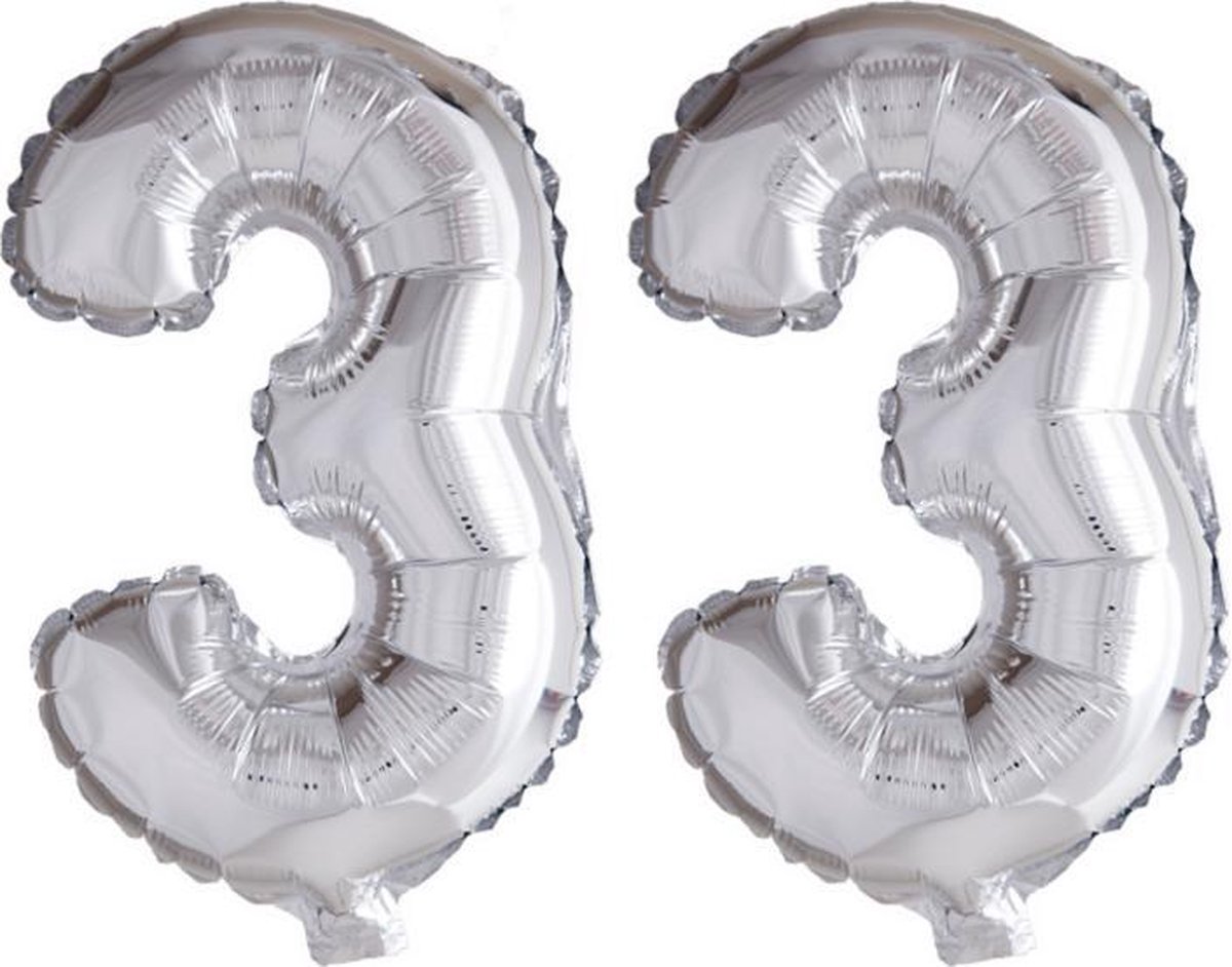 Folieballon 33 jaar zilver 41cm