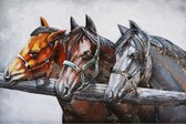 3D art Metaalschilderij - 3 paarden - handgeschilderd - 120 x 80 cm
