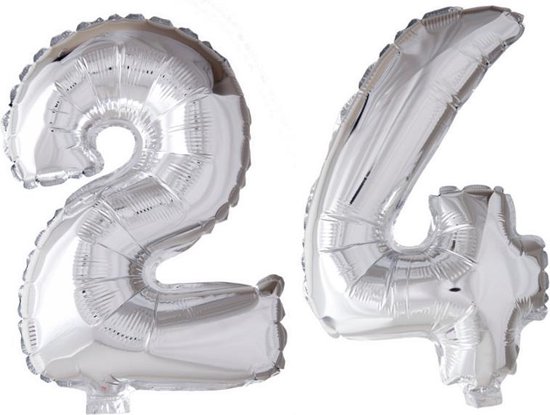 Folieballon 24 jaar zilver 41cm
