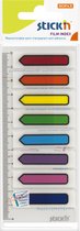 Film Index tabs Stick'n 45x12mm op flexibele liniaal met millimeter aanduiding, 8x pijlen assorti kleuren, 120 index tabs