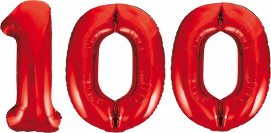 Folieballon 100 jaar rood 86cm