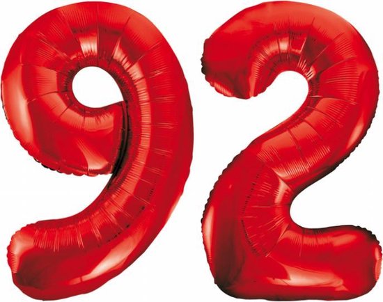 Folieballon 92 jaar rood 86cm