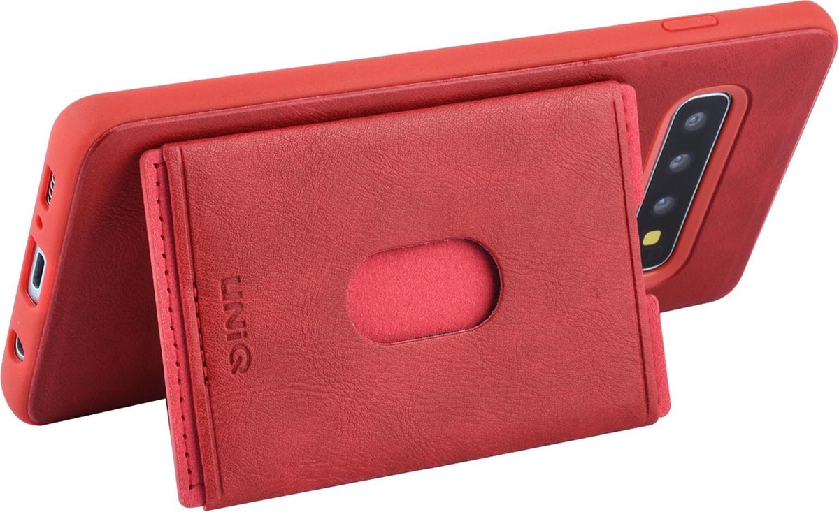 UNIQ Accessory Galaxy S10 Kunstleer Backcover hoesje met portemonnee - Rood (S10)