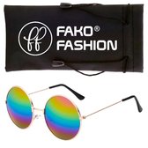 Fako Fashion® - Kinder Zonnebril - Ronde Glazen - Gabber Bril - Goud - Regenboog