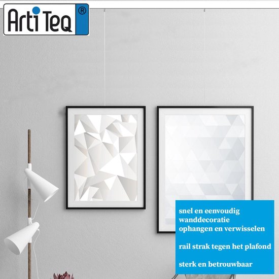 Système de suspension de tableau-Artiteq-système de suspension murale-système de suspension blanc-20 mètres (y compris les crochets et les cordons) 9.6806S