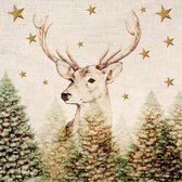 120x Serviettes à thème Noël beige avec renne 33 x 33 cm - Serviettes de Noël en papier - Serviettes jetables en papier 3 plis