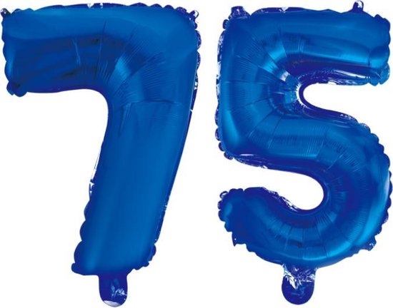 Folieballon 75 jaar blauw 86cm