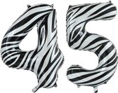 Folieballon 45 jaar zebra 86cm