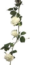 SENSE Rose garland Dijon pure wit - Rozen Slinger - Kunstbloemen slinger - Balkon decoratie - Zomerbloem- 145cm - Klimroos wit - Bruiloft Decoratie – Trouwen -Trouwdag bloemen