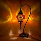 Mozaïek Lamp - Oosterse Lamp - Turkse Lamp - Tafellamp - Marokkaanse Lamp - Boogmodel - Ø 15 cm - Hoogte 42 cm - Handgemaakt - Authentiek - Geel & Rood