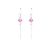 Joy|S - Zilveren zirkonia ruit oorbellen met bar (staaf) roze