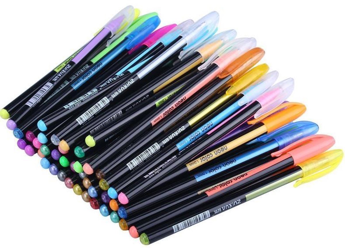 48pcs/Set Glitter Sketch Drawing Color Pen Markers Gel Pens Set Refill  Rollerball Pastel Neon Marker Office School Stationery