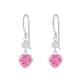 Joy|S - Zilveren hartje oorbellen roze zirkonia oorhangers
