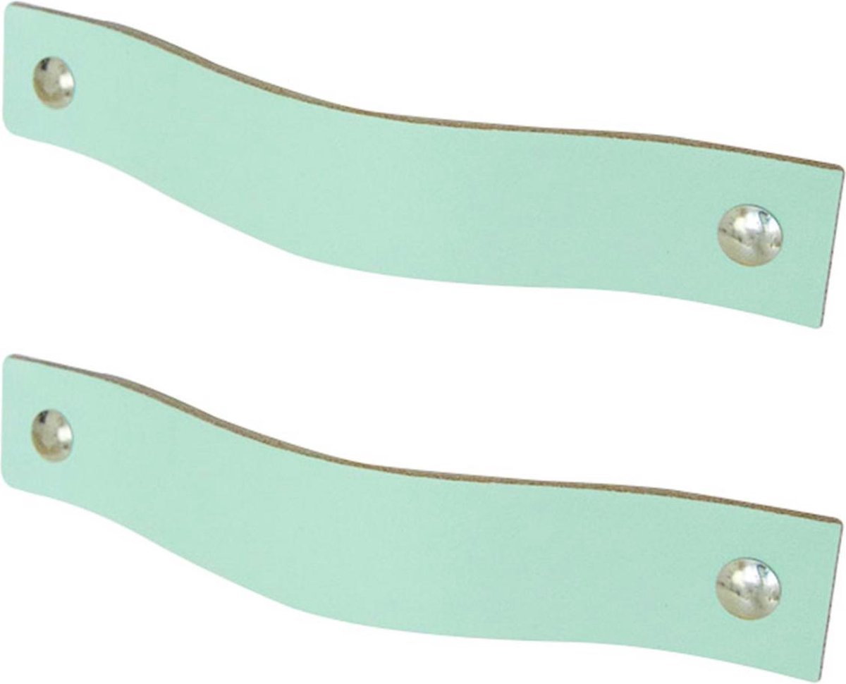2x Leren handgrepen 'platte greep' - maat M (19 x 2,5 cm) - MINT - incl. 3 kleuren schroefjes (handgreepjes - leren grepen - greepjes - leren lusjes) (handgreepjes - leren grepen - greepjes - leren lusjes)