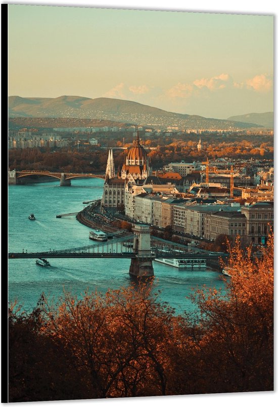 Dibond –Donau Rivier in Boedapest– 100x150cm Foto op Aluminium (Met Ophangsysteem)
