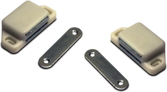 2x stuks magneetsnapper / magneetsnappers met metalen sluitplaat 6 x 5,4 x 2,6 cm - wit - deurstoppers / deurvastzetters / magneetbevestiging