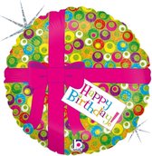 Folie cadeau sturen helium gevulde ballon Gefeliciteerd/Happy Birthday roze strik 46 cm - Folieballon verjaardag versturen/verzenden