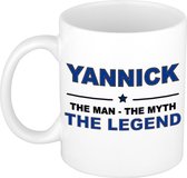 Naam cadeau Yannick - The man, The myth the legend koffie mok / beker 300 ml - naam/namen mokken - Cadeau voor o.a  verjaardag/ vaderdag/ pensioen/ geslaagd/ bedankt