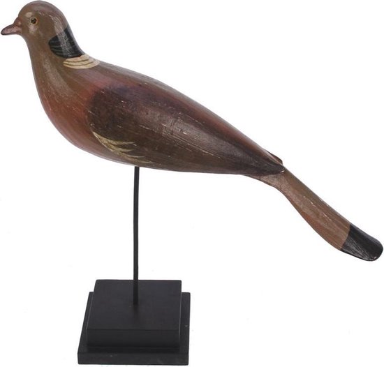 Duif bruin op standaard  - decoratief beeld vogel -  Duif op metalen voet