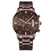 Bol.com NIBOSI Horloges voor mannen - Horloge mannen – Luxe Coffeekleurig Design - Heren horloge - Ø 42 mm – Coffee - Roestvrij ... aanbieding