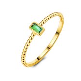 Twice As Nice Ring in 18kt verguld zilver, baguette zirkonia, smaragd kleur, bolletjes  54