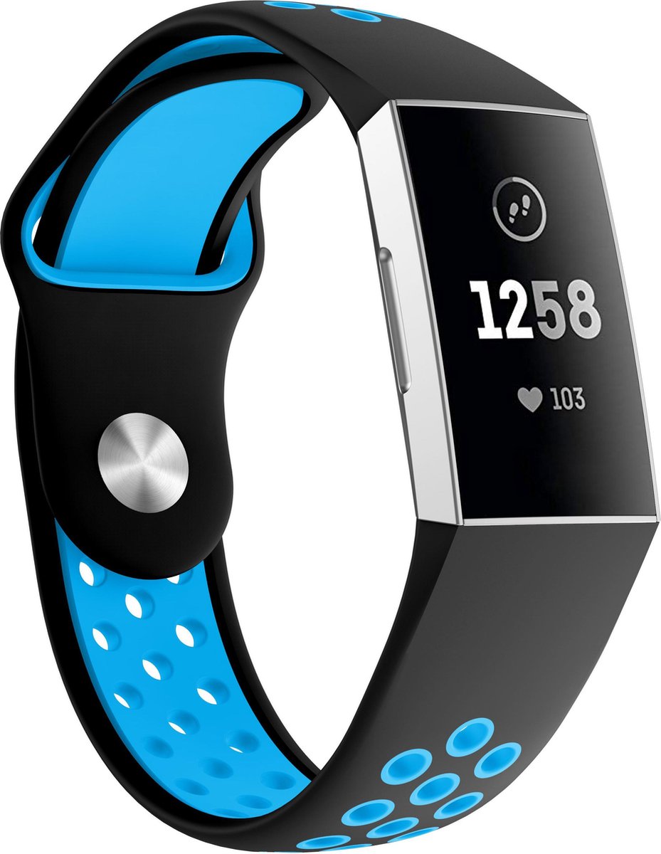 Fitbit Charge 3 & 4 - Wearablebandje - Sportbandje - Druksluiting - Black Blue