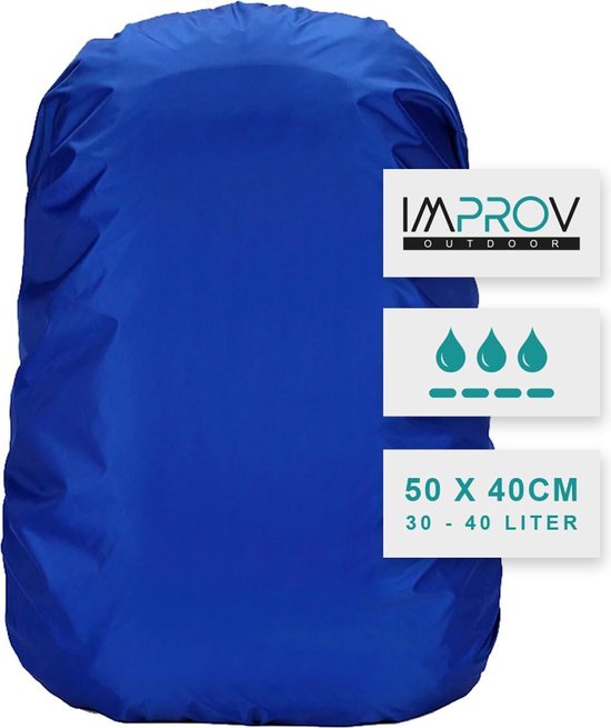 Blauwe Improv Regenhoes Rugtas30l/40l - Backpack Rain Cover - Flightbag voor rugzak - 30 liter tot 40 liter - Blauw - Schoolrugzak