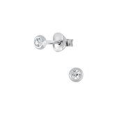 Joy|S - Zilveren mini rond oorbellen 3 mm wit kristal voor kinderen