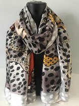 Een sjaal met kettingen en fashion print, super materiaal, 20% zijde en 80% viscose