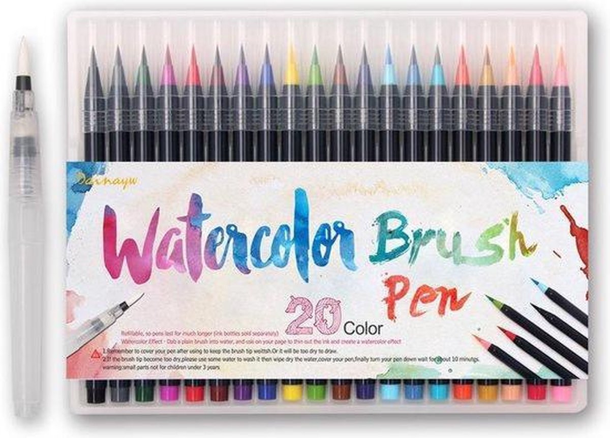 JDBOS ® Waterbrush pennen- Voor tekenen en handlettering - 20-delige set