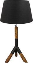 Industriële hout metalen tafellamp 'Jafar' Lumbuck - Teak hout met zwart metaal / ijzer verlichting / lamp