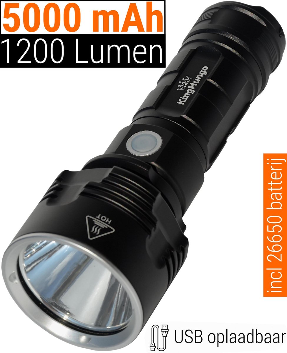King Mungo LED zaklamp Oplaadbare Militaire Zaklamp - 5000 mAh - 1200 Lumen KM-44