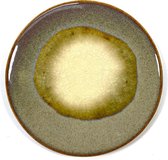 Lucy’s Living Luxe keramische onderzetter JO groen/beige – ø11 cm – aardewerk- ronde onderzetter - bekers - glazen - decoratie – tafelaccessoires - handgemaakt