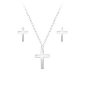 Joy|S - Zilveren kruisje sieradenset | oorbellen en ketting met hanger