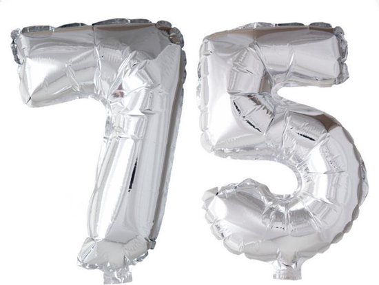 Folieballon 75 jaar zilver 86cm