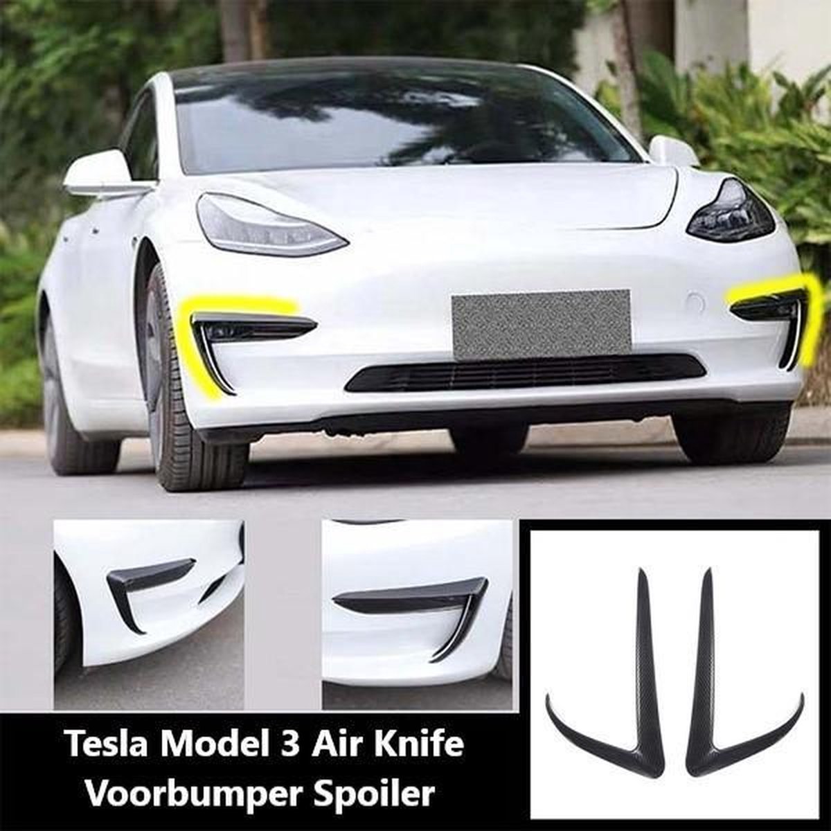 Tesla Model 3 Carbon Bumper Spoiler Air Knife Auto Styling Exterieur Accessoires Nederland en België
