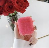 Airpods Case Cover -  Glitters Neon Roze - Beschermhoes - Bescherm Etui inclusief karabijnhaak - Geschikt voor Apple Airpods 1/2